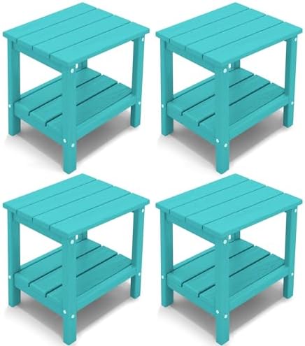 Outdoor Side Table Set of 4, Double Layer Adirondack End Table- Aruba by KINGYES