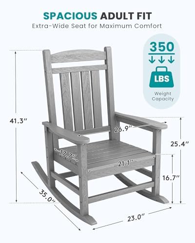 SERWALL Outdoor Rocking Chair Set of 2, Patio Rocking Chair, Light Gray - Image 3