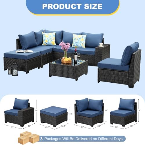 7 Pieces Outdoor Patio Furniture Set, Wicker Conversation Sets - Image 4