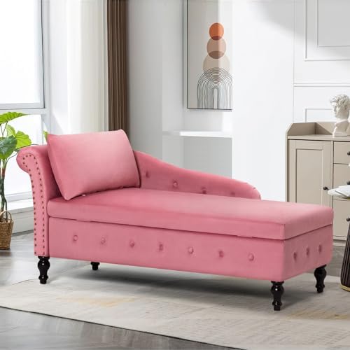 Velvet Chaise Lounge w/Left Armrest & Storage Space by ACMEASE