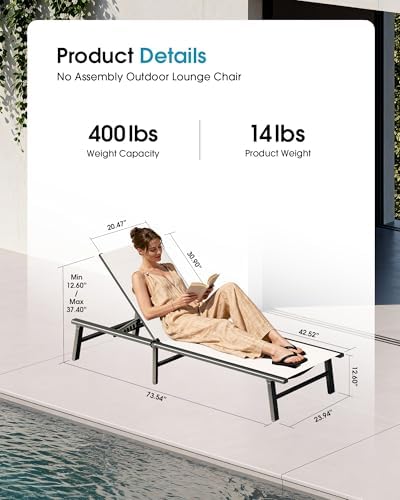 Ciokea Foldable Outdoor Lounge Chair Set of 4, No Assembly Aluminum Chaise - Image 2
