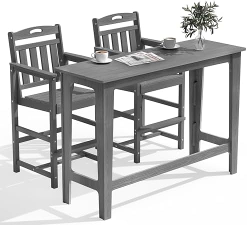 Outdoor Patio Bar Height Table and Tall Adirondack Chairs Set of 2, All-Weather by Suunyn