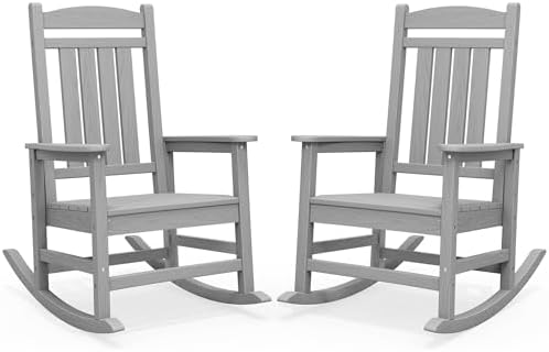 SERWALL Outdoor Rocking Chair Set of 2, Patio Rocking Chair, Light Gray by SERWALL