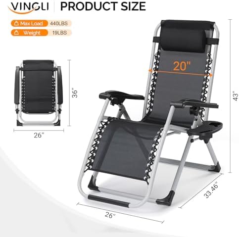 VINGLI Padded Zero Gravity Chair, Lounge Chair - Image 5