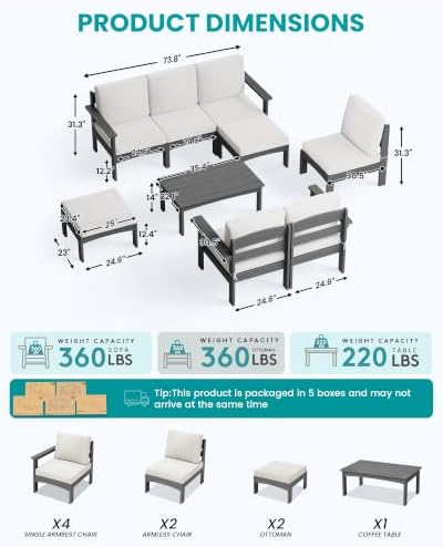 SERWALL 9 Pieces Patio Sofas, HDPE Outdoor Sectional Sofa Couch Set - Image 3