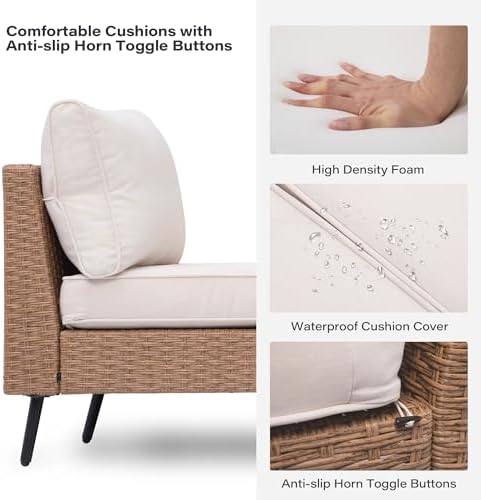 Outdoor Patio Furniture, 7 Piece Outdoor Sectional Sofa PE Rattan Wicker Patio - Image 2