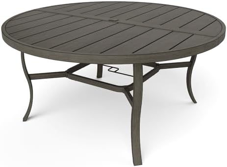 Round Outdoor Dining Table, 61-inch Aluminum Patio Table by HAPPATIO