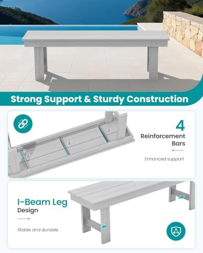 SERWALL 2-Person Backless Outdoor Bench 56 Inches - Image 5