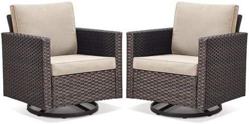 Wicker Chairs Outdoor Bistro Set Oversize Patio Swivel Rocker, Rattan Outdoor by Belord