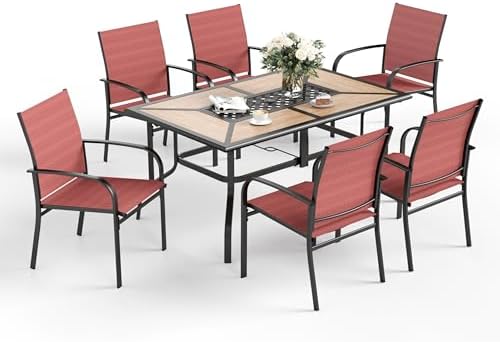7pc Patio Dining Set, 60”Metal Table & 6 Chairs by SUNSHINEVALLEY