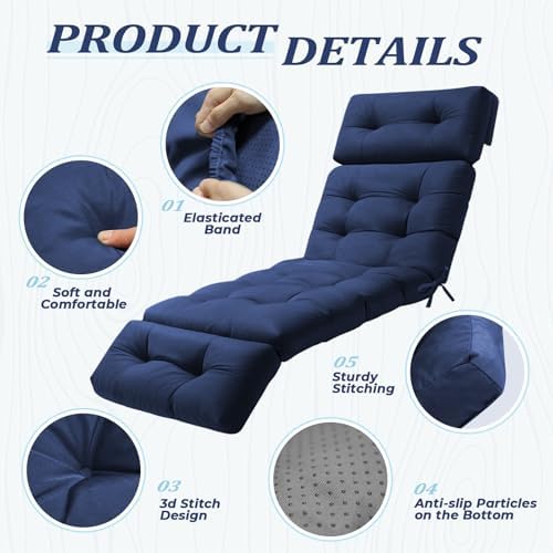 Chaise Lounge Cushion, Waterproof Patio Cushion, 74.4 x 22 Inch - Image 4