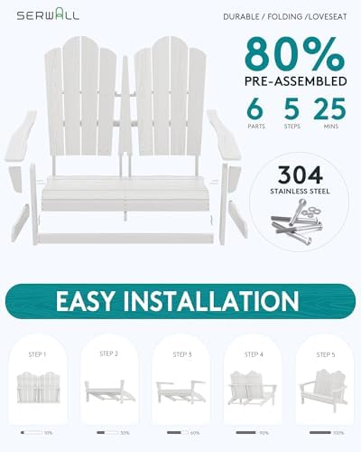 SERWALL Folding Adirondack Bench, HDPE All-Weather, 660lbs Cap - Image 4