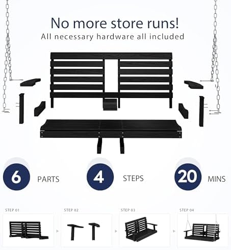 KINGYES Outdoor Hanging Porch Swing, Patio Swing - Image 6
