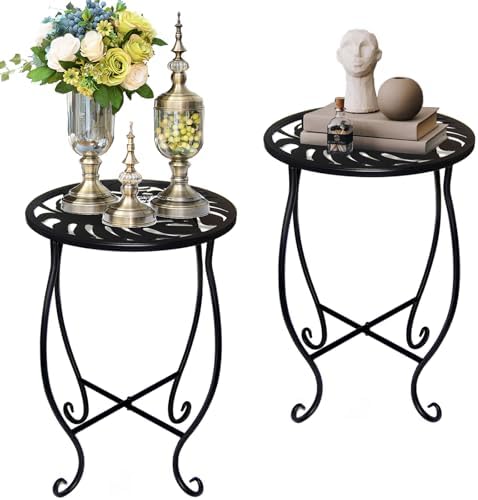 Small Side Tables for Small Space, 2 Pack Metal Outdoor Indoor Side Table by Aonagi