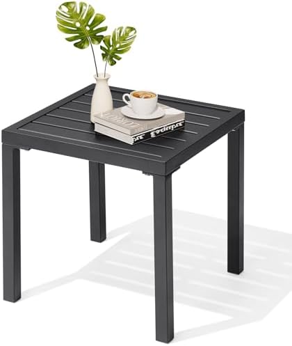 Outdoor Metal Side Table, Patio Small Square End Table by CrestliveProducts