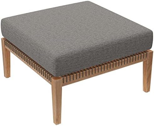 Modway Clearwater Outdoor Patio Teak Wood Ottoman in Gray Graphite by Modway