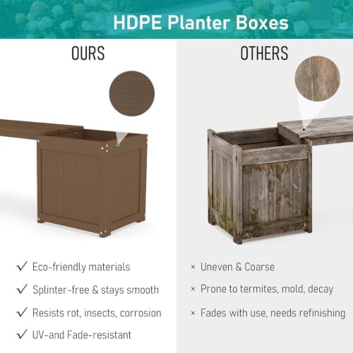 Brown Outdoor Bench with Planters, Garden Bench with Flower Boxes - Image 6