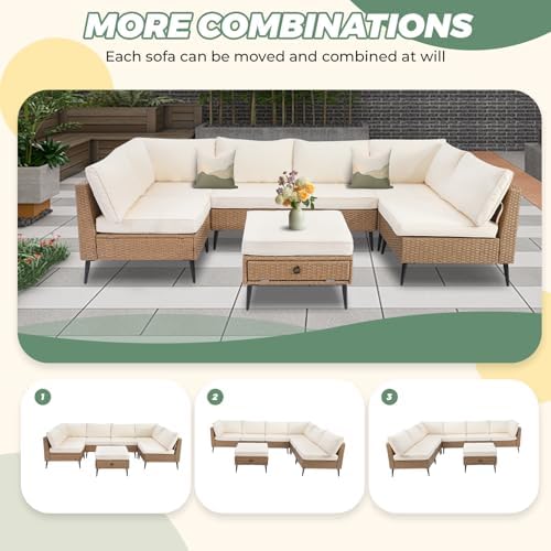 LVUYOYO 7 Pieces Outdoor Patio Furniture Set, Wicker Sectional Sofa Set - Image 7