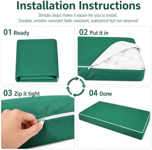 Outdoor Twin Size Swing Cushion & Pillows Cover, Forest Green - Image 7