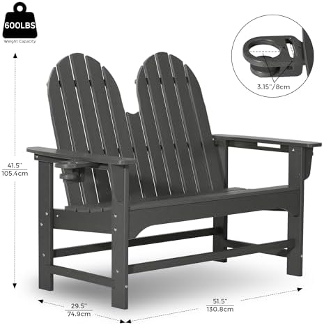 Outdoor Patio HDPE Adirondack Garden Skinny Bench, Weatherproof Front Porch - Image 2