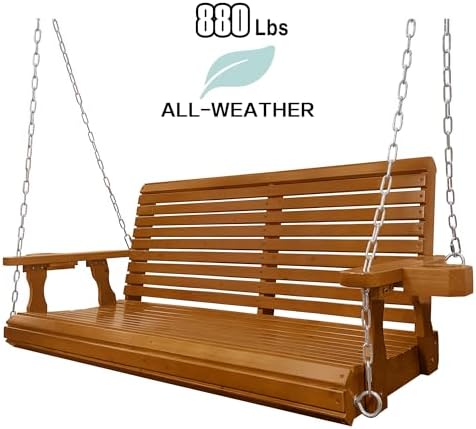 Fortune Candy Wooden Porch Swing, Cedar Tone, 4.5 FT Extra Large - Image 4
