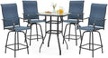 HOMREST 5 Piece Outdoor Swivel Bar Stools Set, Outdoor High Top Table and 4 by HOMREST