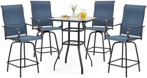 HOMREST 5 Piece Outdoor Swivel Bar Stools Set, Outdoor High Top Table and 4 by HOMREST