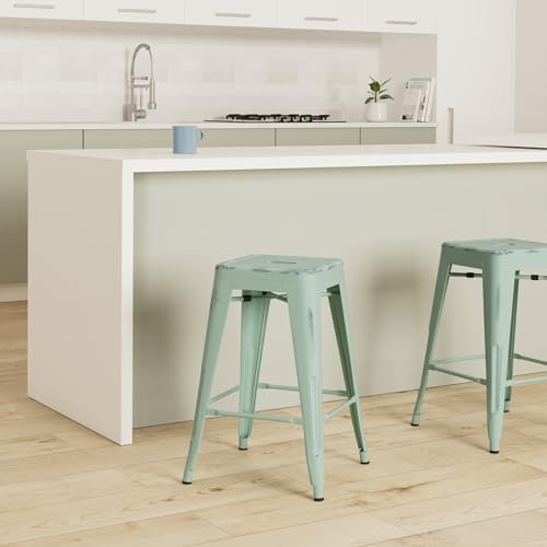 24 Inch Metal Bar Stools Set of 2, Stackable - Image 2