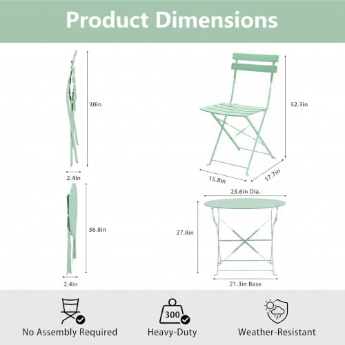 Bistro Table & Chairs Set of 2, Folding Outdoor Patio Furniture - Image 2