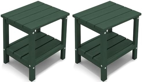 Outdoor Side Table Set of 2, Double Layer Adirondack End Table- Green by KINGYES
