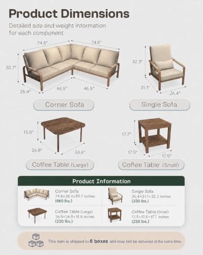 5 Piece L-Shaped Outdoor Sectional Sofa Patio Conversation Set - Image 2