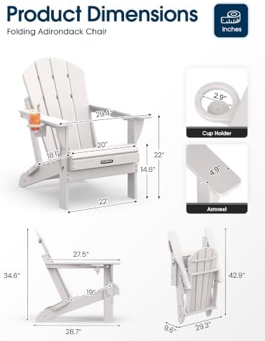 MUCHENGHY Folding Adirondack Chairs Set of 2, HDPE Patio Chair - Image 3