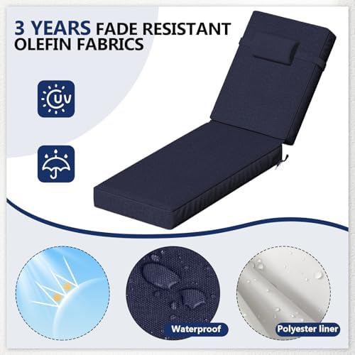 72 x 21 x 4 Inch Olefin Chaise Lounge Cushions, Lounge Chair Cushions - Image 5
