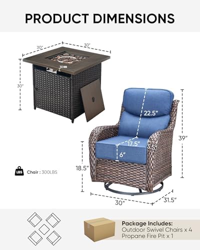 5-Piece Wicker Swivel Patio Chairs and Fire Pit Table Set - Image 2