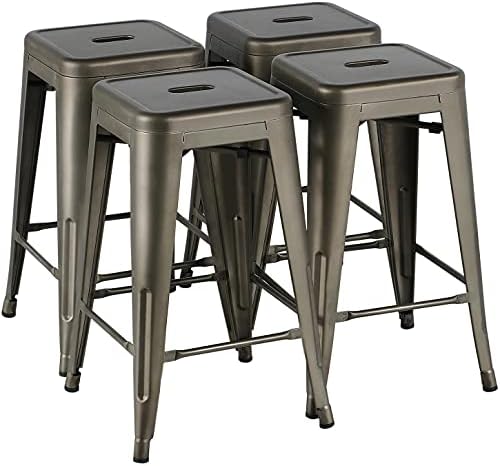 Yaheetech 24 Inch Metal Bar Stools Set of 4, Stackable Barstools by Yaheetech