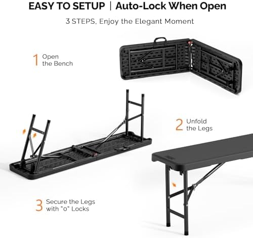 VINGLI 4 feet Plastic Folding Bench, Portable in/Outdoor Picnic Party Camping - Image 5