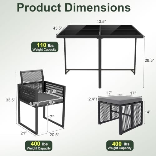 Tangkula 9 Pieces Patio Dining Set, Outdoor Space-Saving Furniture Set - Image 6