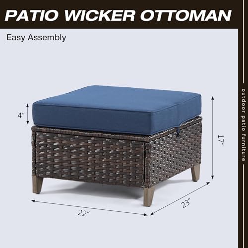Patio Ottoman Set of 2, All Weather Outdoor Rattan Ottomans Patio Footstools - Image 2