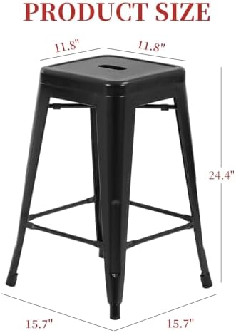 FDW | 24" Metal Bar Stools | Black | Set of 4 - Image 3