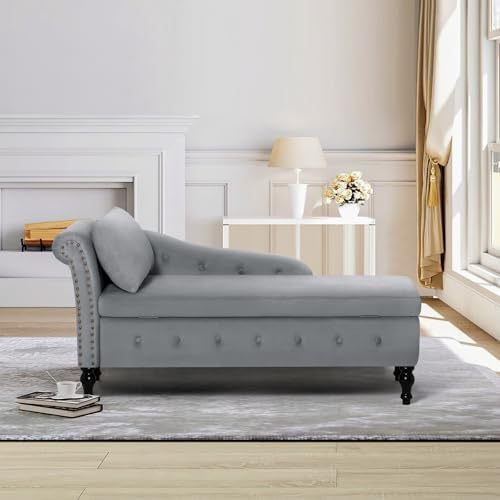 Velvet Chaise Lounge w/Left Armrest & Storage Space - Image 5