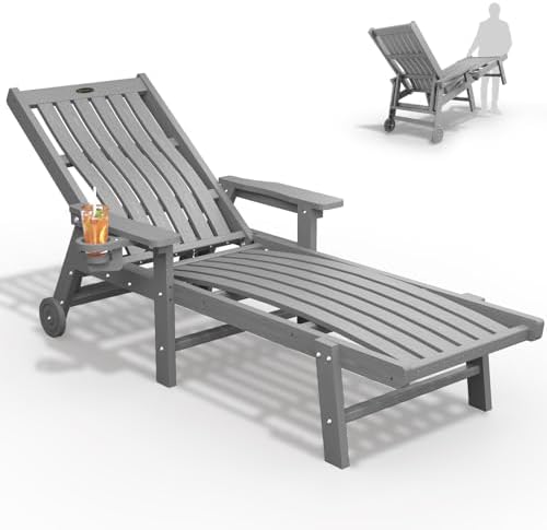 THOEOE Patio Chaise Lounge Chair, HDPE Lounge Chair Outdoor by THOEOE