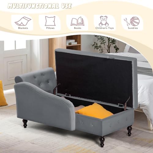 Velvet Chaise Lounge w/Left Armrest & Storage Space - Image 4