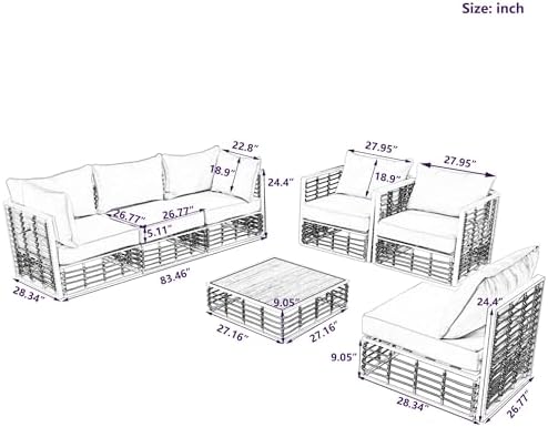 Modern Minimalist 7-Piece Metal Patio Sectional Sofa Set, All-Weather Garden - Image 2