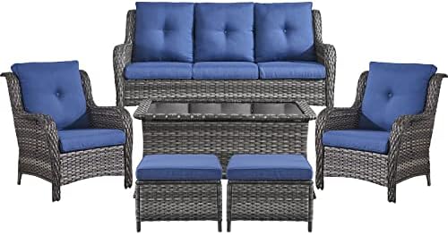 Patio Wicker Sofa Set 6 Pieces Patio Furniture Set Outdoor Couch, 2 Patio - Image 2