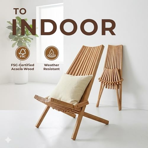 2PCS Wooden Folding Tamarack Chairs, FSC Certified Acacia Low Profile - Image 6