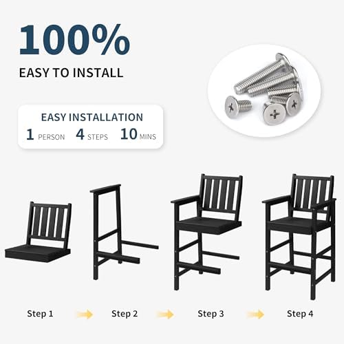 Adirondack Chairs Set of 4, All Weather HDPE Counter Height Bar Chair - Image 7