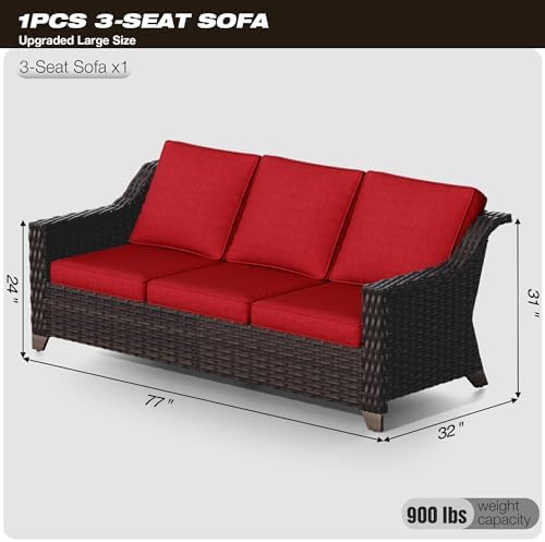Patio Sofa - 3 Seater Rattan Sofa, All Weather High Back Sofa, Upgraded Large - Image 2