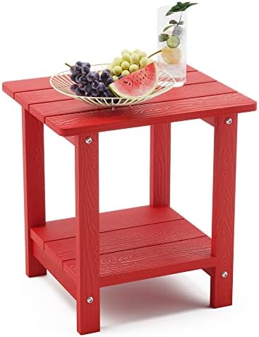 LUE BONA Outdoor Side Table, 2-Tier HDPS Small Patio Table, Bright Red by LUEBONA