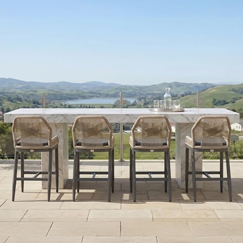 PURPLE LEAF Patio Bar Stool Set of 4 Aluminum Outdoor Rattan Barstools Grey by PURPLELEAF