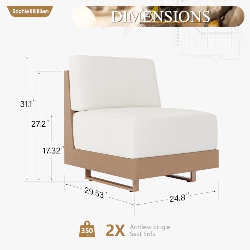 Sophia & William HDPE Outdoor Sectional Sofa Set of 2, 8.7" Beige Cushion - Image 2